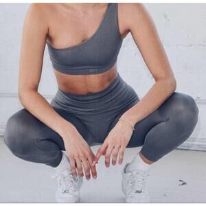 SET Active Sculptflex High Rise Seamless Yoga Gym Gray Blue Leggings Size Medium